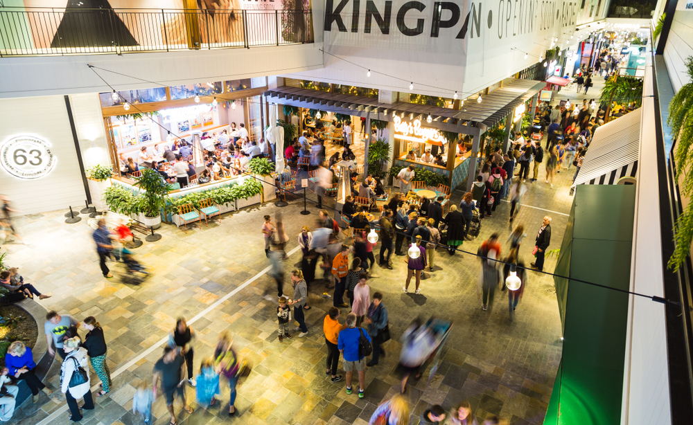 Crowded Restaurants and Cafes in a Shopping Centre in Brisbane Queensland